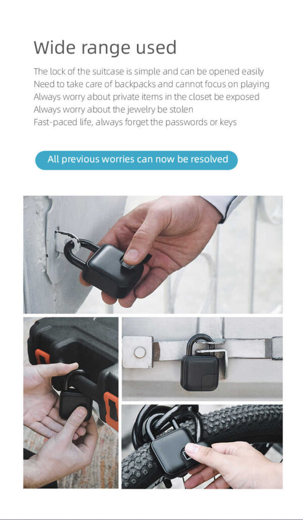 L3+ Smart Fingerprint Lock Mini USB Charging Smart Padlock Cabinet Fingerprint Lock Bag Padlock - Image 10