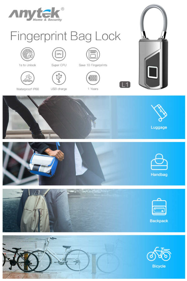 L1 biometric fingerprint door lock fingerprint padlock digital door lock fingerprint - Image 7