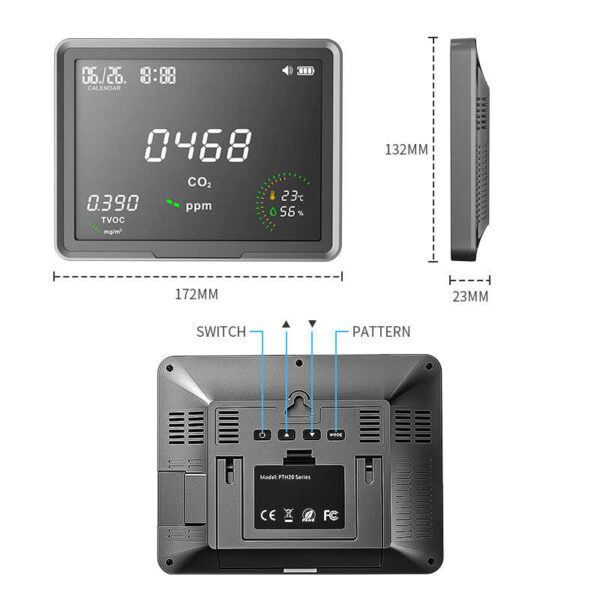 PTH-20A NDIR Wall Desktop Temperature RH TVOC Air Quality Detector CO2 meter with LCD screen Japan Netherlands Belgium EU - Image 7