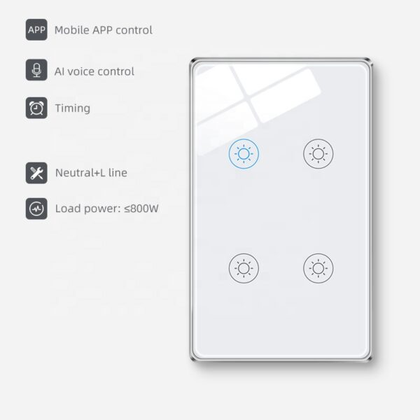 Smart Light Switch 4gang Wi-Fi N+Lline US 4 gang smart switch - Image 2