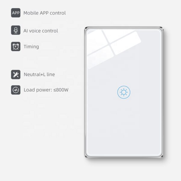 Smart Light Switch 1gang Wi-Fi N+Lline US alexa smart light switch - Image 2
