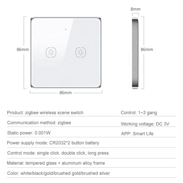 Wireless Scene Switch 2gang ZigBee Battery Switch smart network switch - Image 5