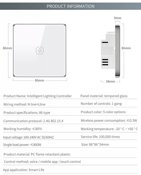 Smart Light Switch 1gang Wi-Fi N+Lline EU/UK 220v smart switch - Image 19