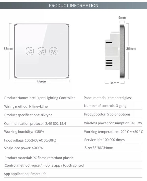 Smart Light Switch 3gang Wi-Fi N+Lline EU/UK 220v smart switch - Image 18