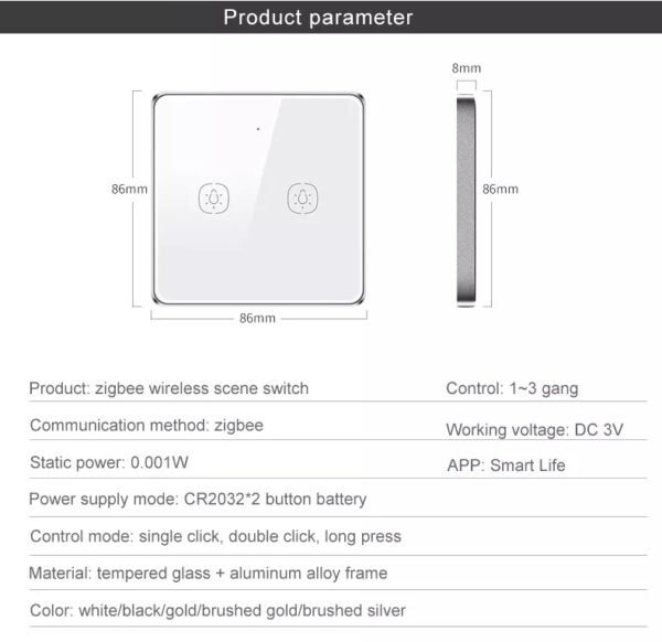 Wireless Scene Switch 2gang ZigBee Battery Switch smart network switch - Image 17