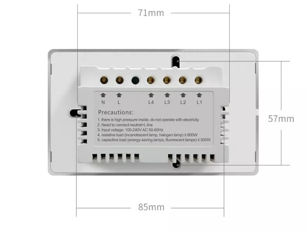 Smart Light Switch 4gang Wi-Fi N+Lline US 4 gang smart switch - Image 14
